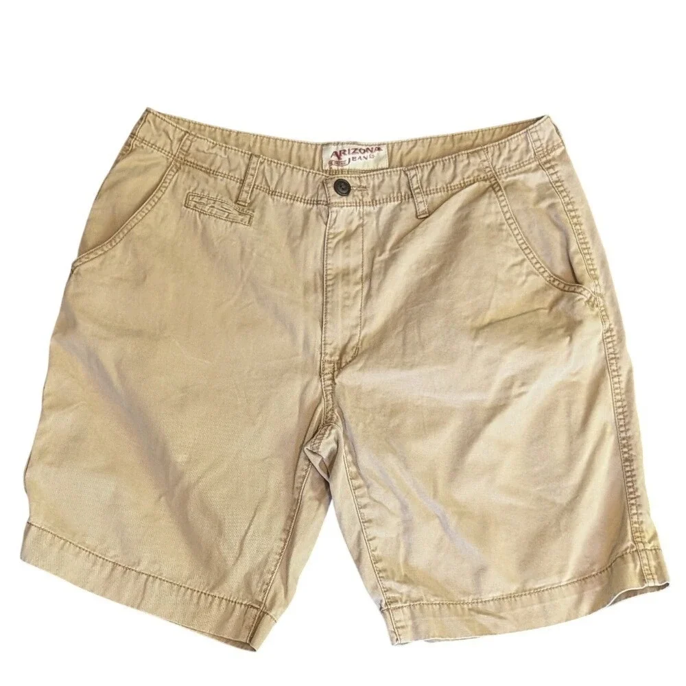 Arizona Jean Co Mens Khaki Shorts Size 36 Flat‎ Front Casual Cotton Blend